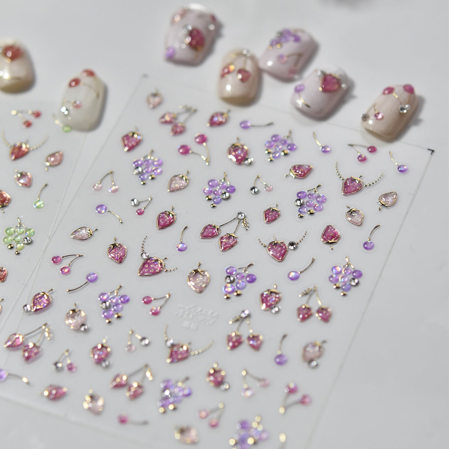 3D Strawberry Cherry Nail Stickers – Kawaii Fruit Decals 