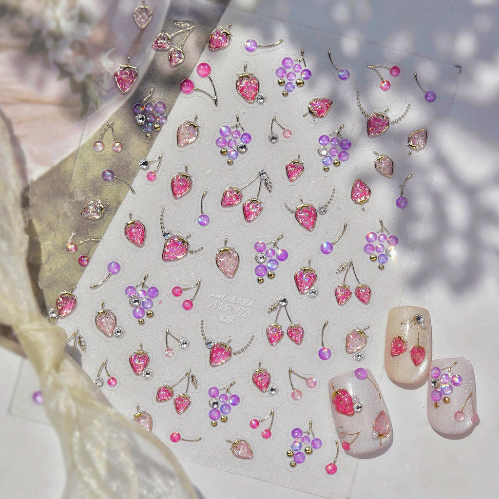 3D Strawberry Cherry Nail Stickers – Kawaii Fruit Decals 
