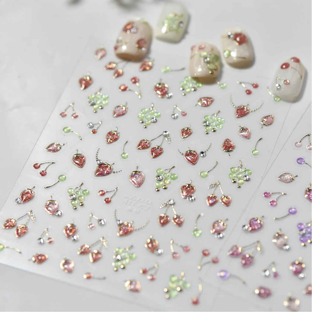 3D Strawberry Cherry Nail Stickers – Kawaii Fruit Decals 