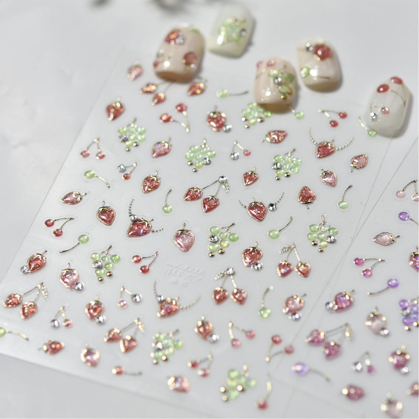 3D Strawberry Cherry Nail Stickers – Kawaii Fruit Decals 