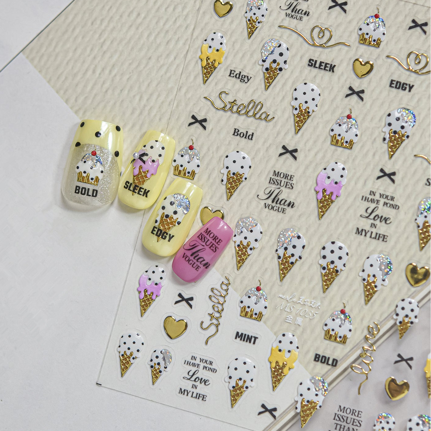 3D Summer Ice Cream & Tropical Nail Stickers - Kawaii Dessert Decals 1034
