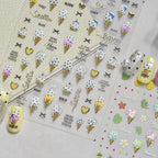 3D Summer Ice Cream & Tropical Nail Stickers - Kawaii Dessert Decals 1034