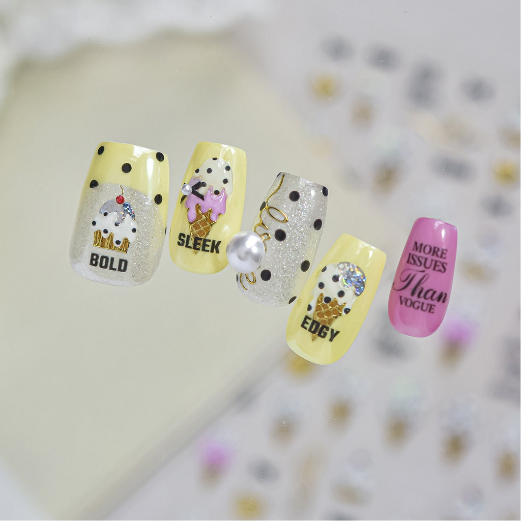 3D Summer Ice Cream & Tropical Nail Stickers - Kawaii Dessert Decals 1034