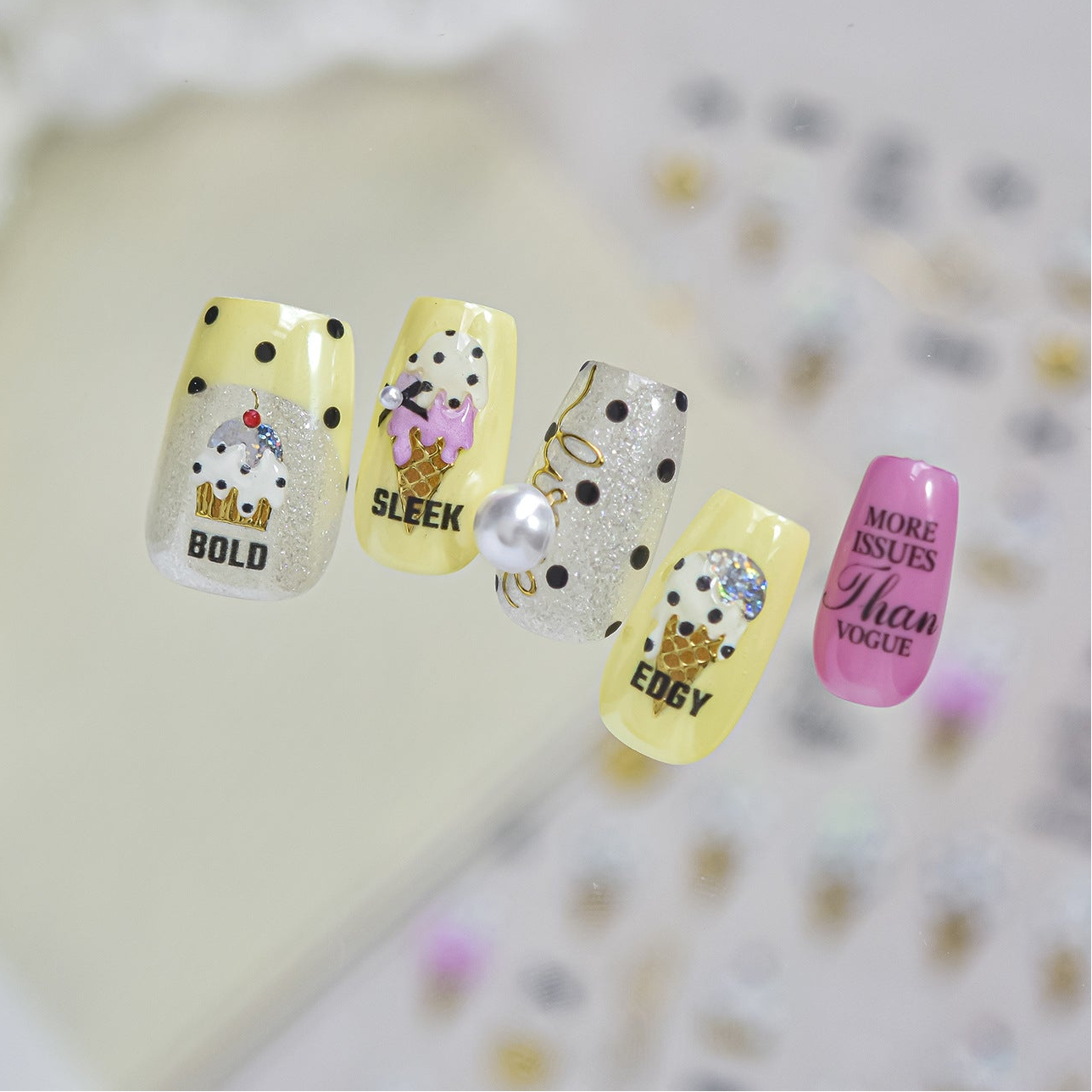 3D Summer Ice Cream & Tropical Nail Stickers - Kawaii Dessert Decals 1034