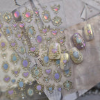 3D Vintage Aurora Gem Nail Stickers | Metal Baroque Frame & Jewel Decals MS797