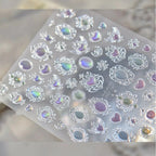 3D Vintage Aurora Gem Nail Stickers | Metal Baroque Frame & Jewel Decals MS797