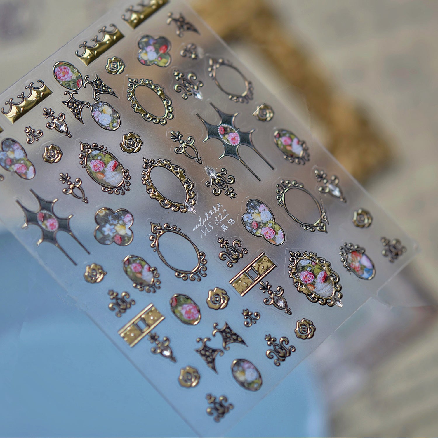 3D Vintage Baroque Nail Stickers Metallic Rose & Frame Decals