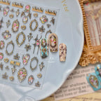 3D Vintage Baroque Nail Stickers Metallic Rose & Frame Decals MS822