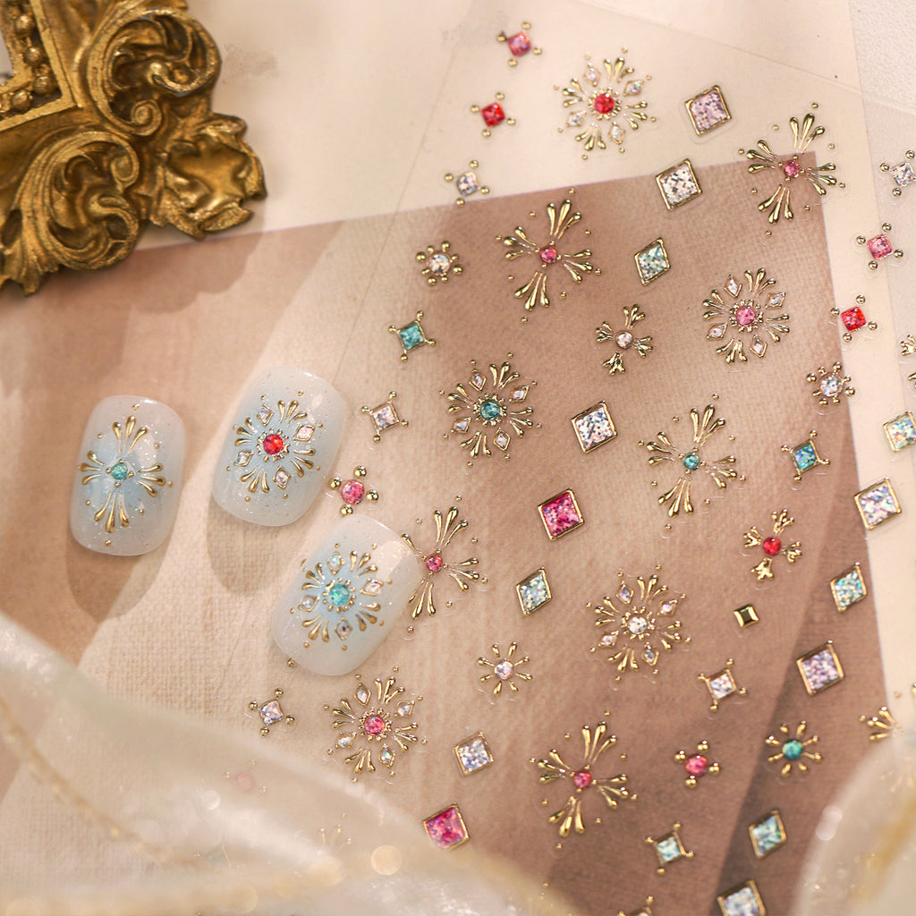 3D Vintage Cross & Gem Nail Stickers - Baroque Jewelry Decals 1462