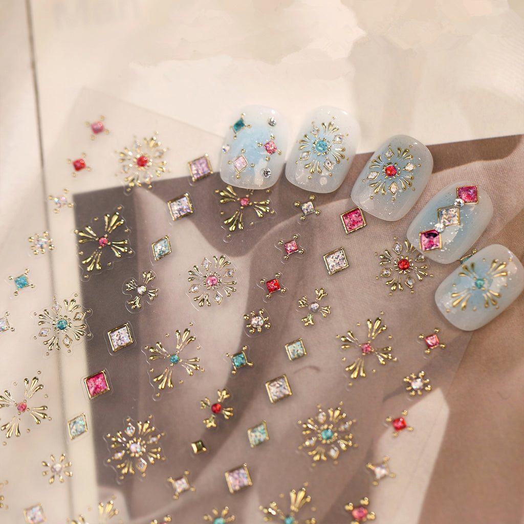3D Vintage Cross & Gem Nail Stickers - Baroque Jewelry Decals