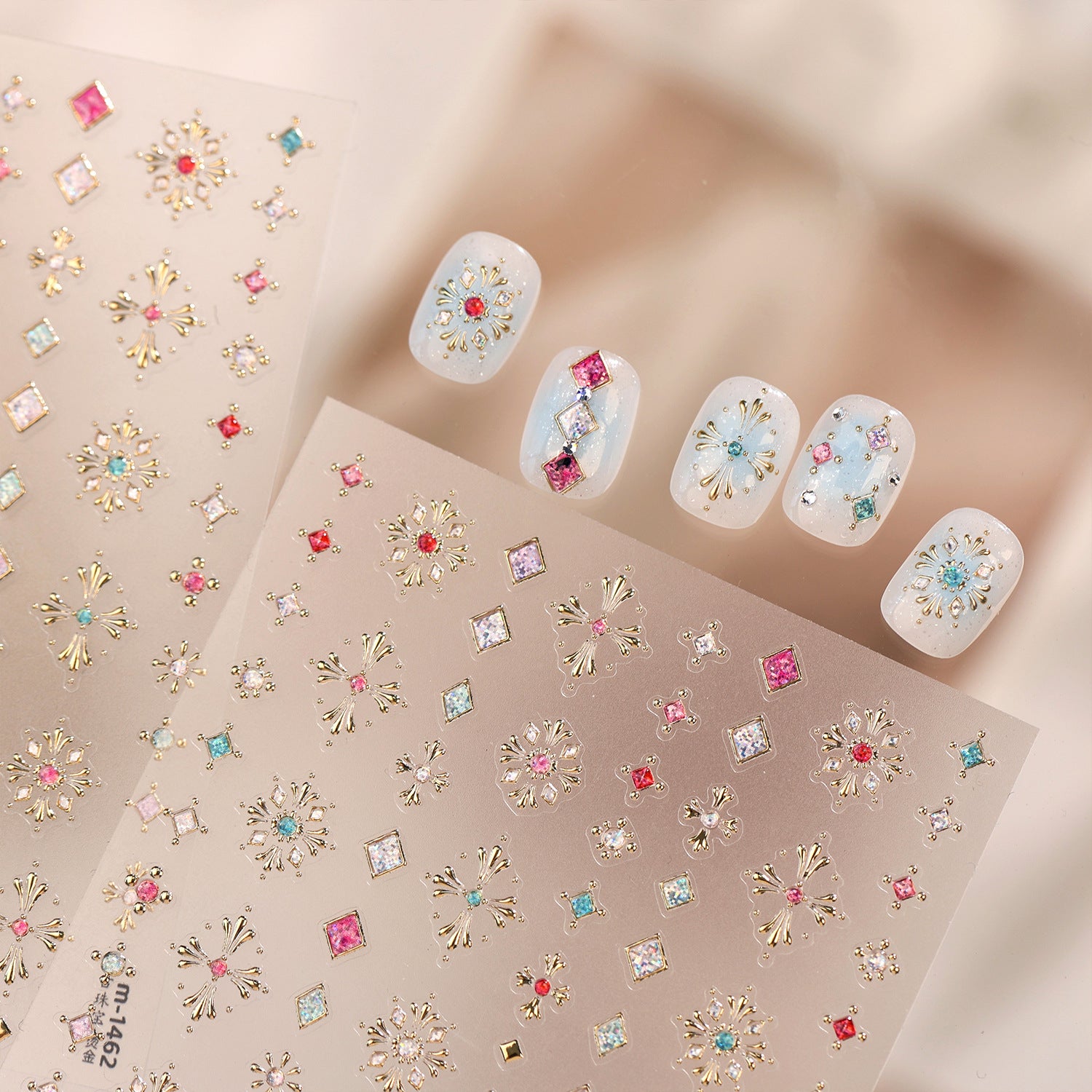 3D Vintage Cross & Gem Nail Stickers - Baroque Jewelry Decals
