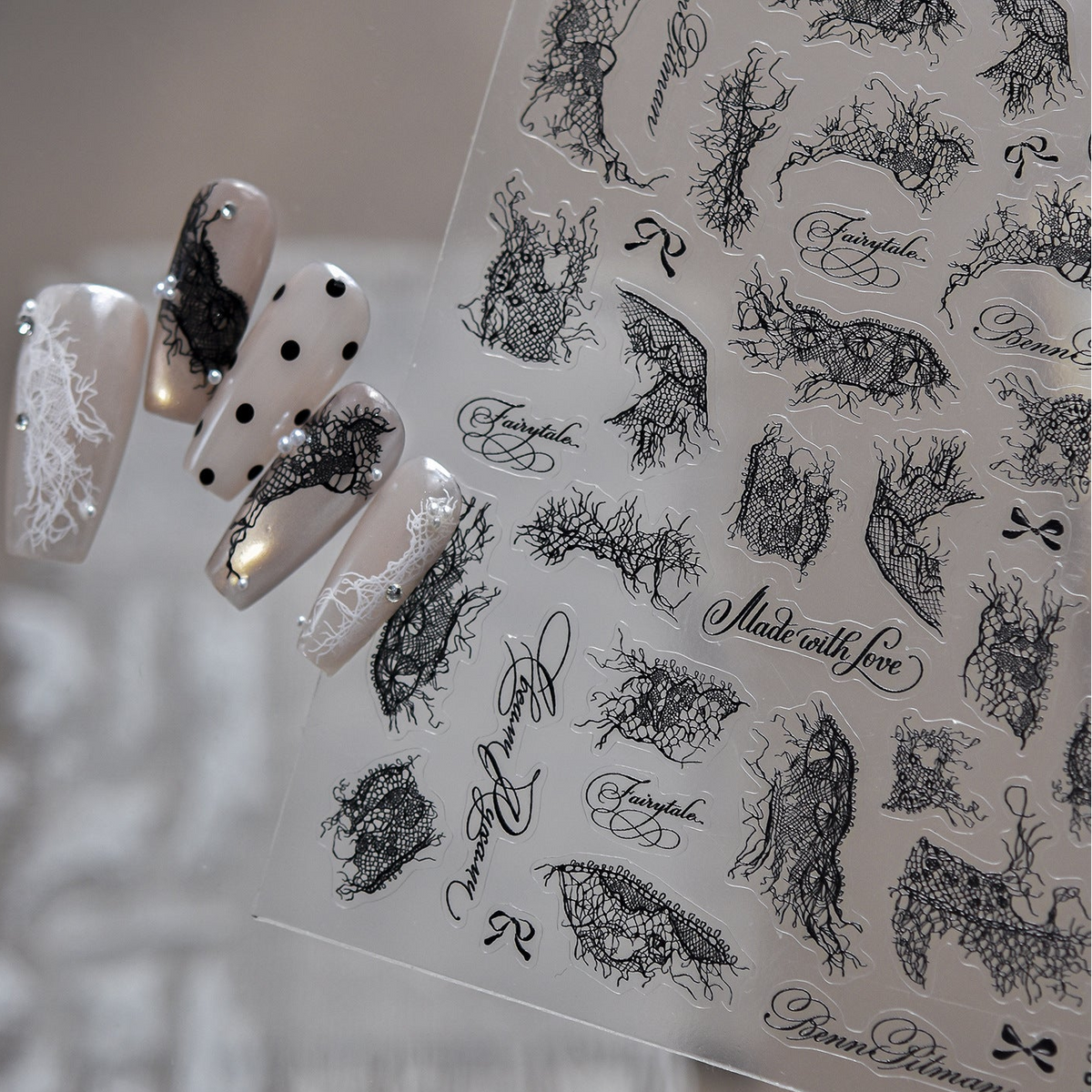 3D Vintage Lace Nail Stickers - Ethereal Netting Design Decals