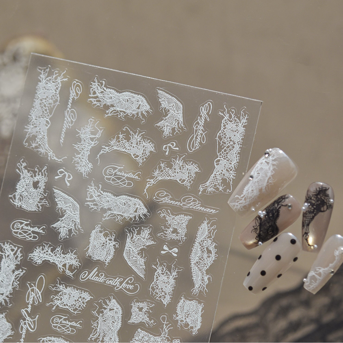 3D Vintage Lace Nail Stickers - Ethereal Netting Design Decals