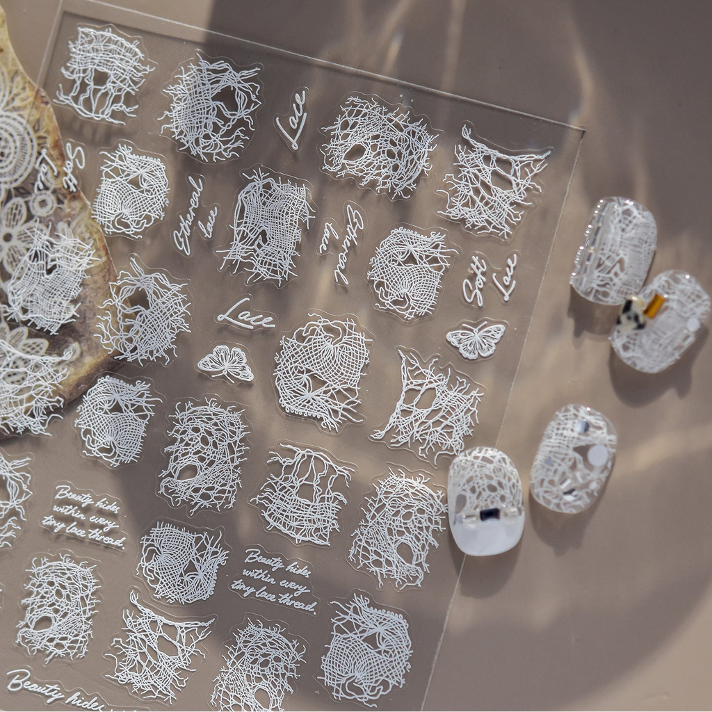 3D Vintage Lace Nail Stickers - Ethereal Netting Design Decals