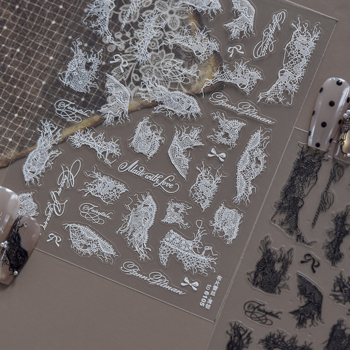 3D Vintage Lace Nail Stickers - Ethereal Netting Design Decals