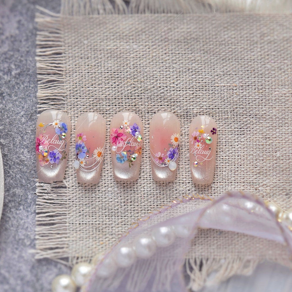 3D Vintage Pressed Floral Nail Stickers | Spring Flowers Decals MS939