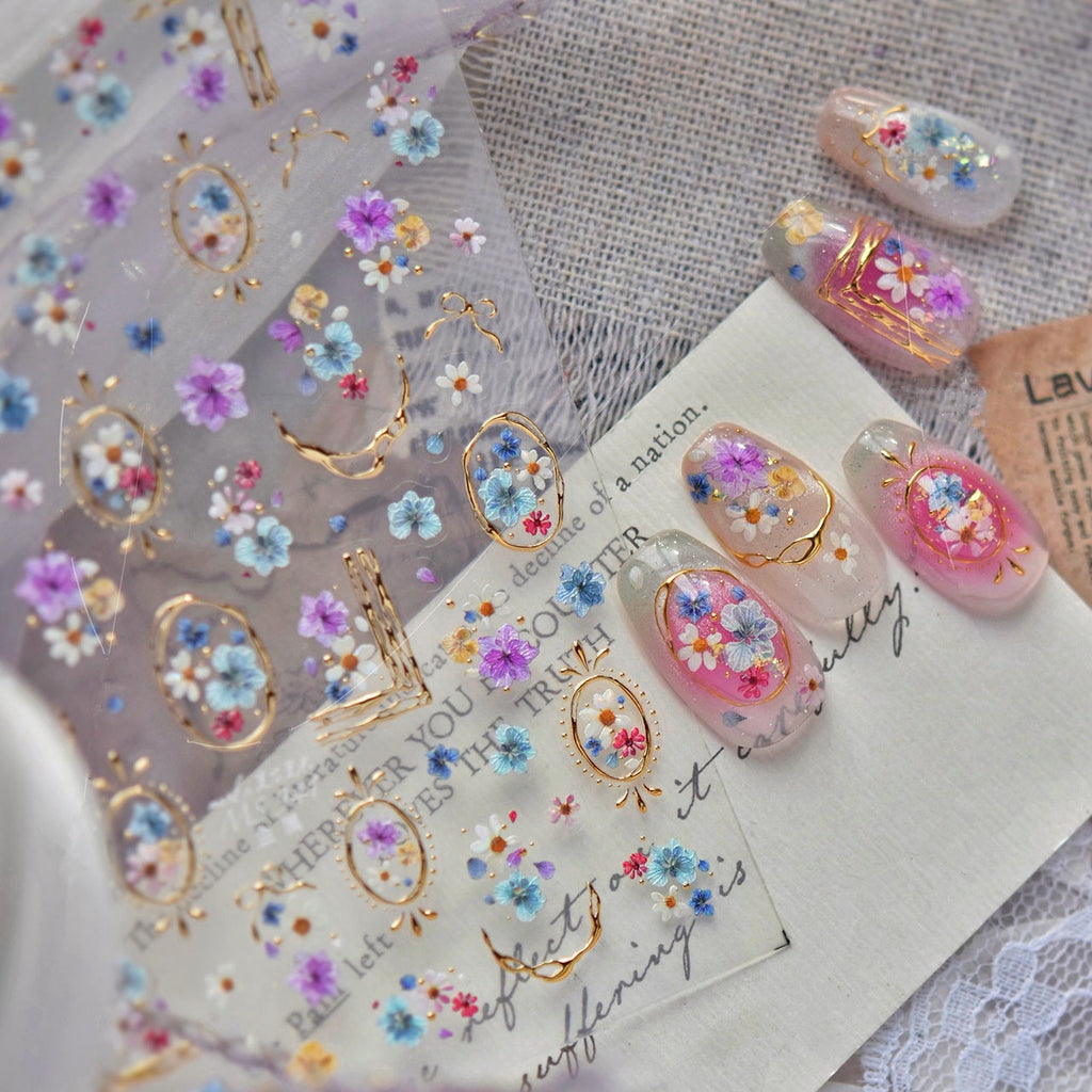 3D Vintage Pressed Floral Nail Stickers | Spring Flowers Decals MS939