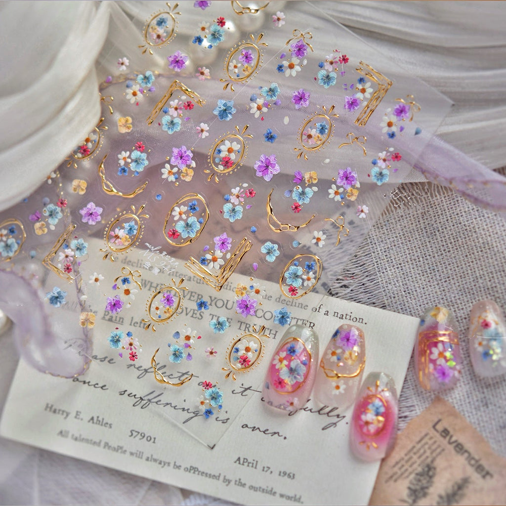 3D Vintage Pressed Floral Nail Stickers | Spring Flowers Decals MS939