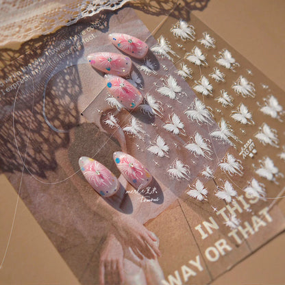 3D White Butterfly Nail Art Stickers Decals for DIY Manicure MS871