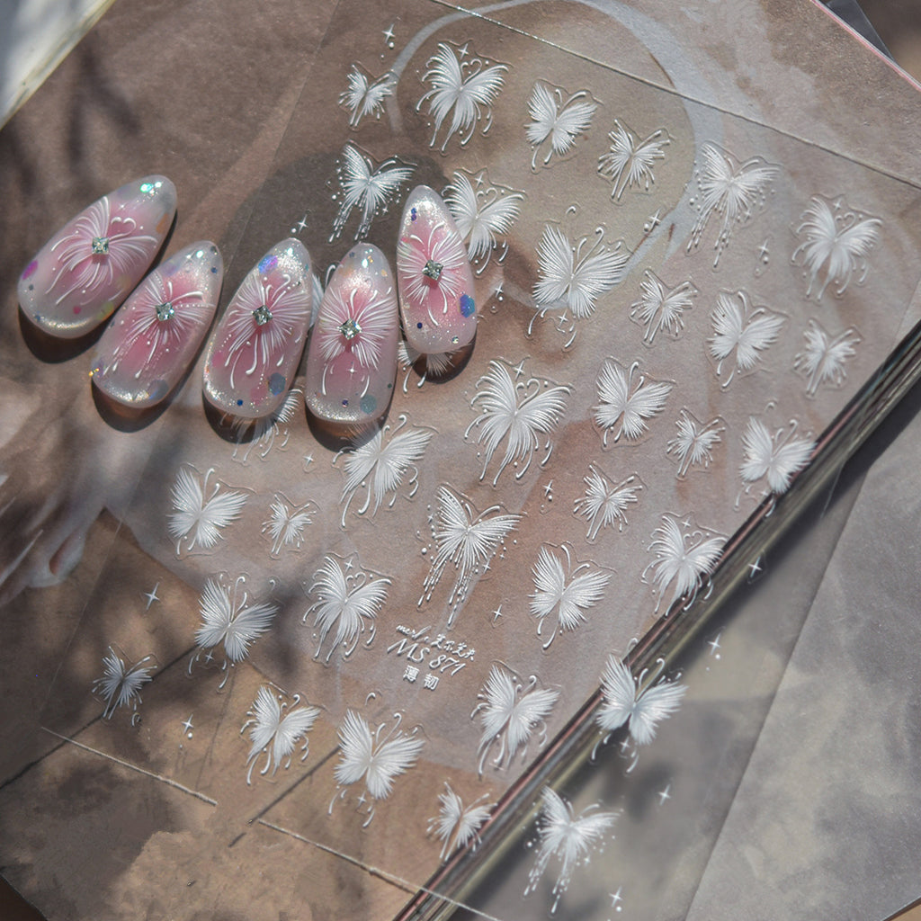 3D White Butterfly Nail Art Stickers MS871