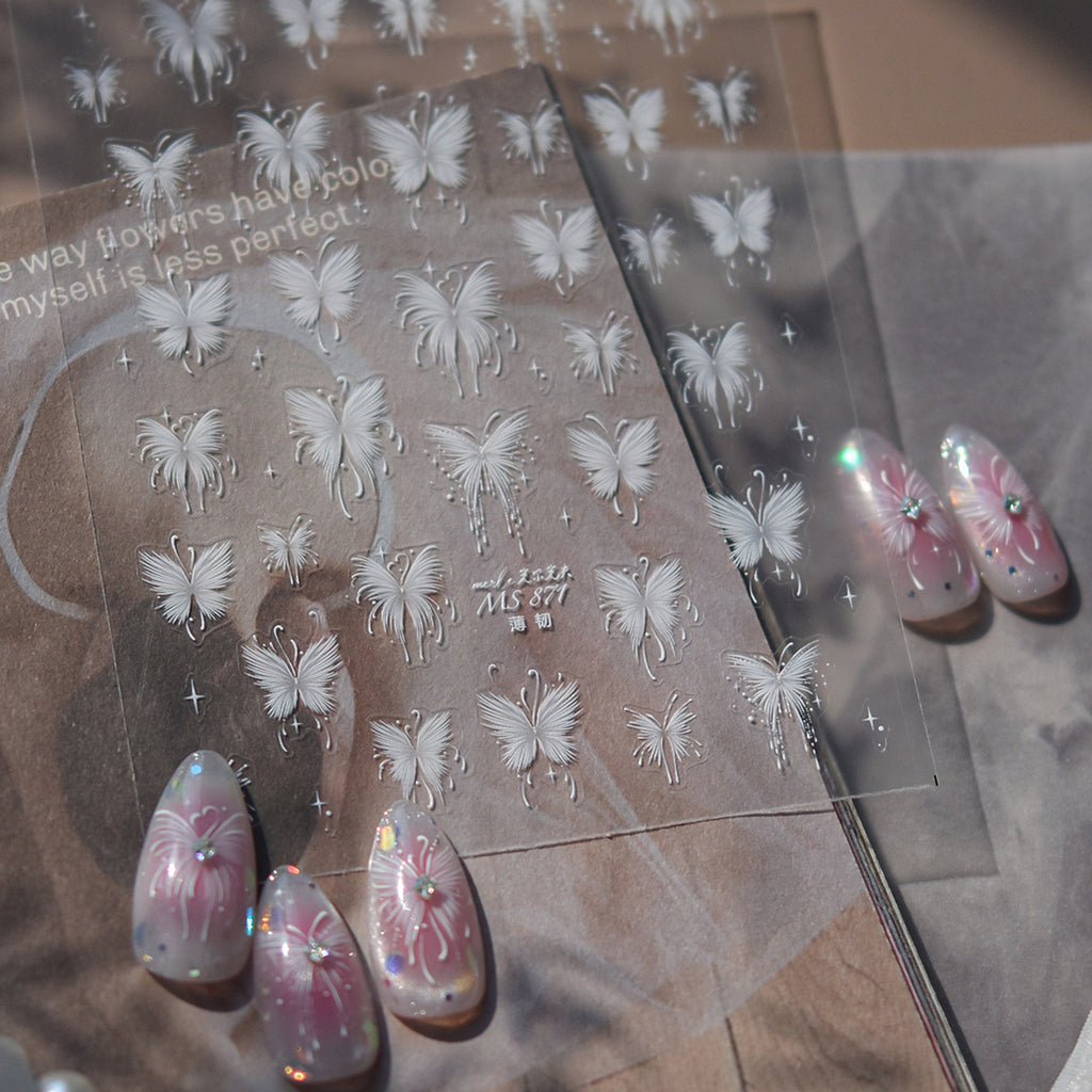3D White Butterfly Nail Art Stickers MS871