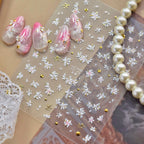 3D White Cherry Blossom & Gold Nail Stickers