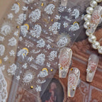 3D White Cherry Blossom & Gold Nail Stickers