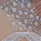 3D White Cherry Blossom & Gold Nail Stickers