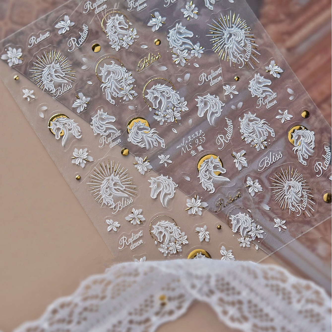 3D White Cherry Blossom & Gold Nail Stickers