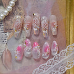 3D White Cherry Blossom & Gold Nail Stickers
