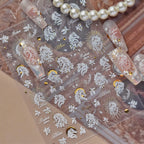 3D White Cherry Blossom & Gold Nail Stickers