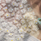 3D White Daisy Nail Stickers - Spring Flower Decals 1383
