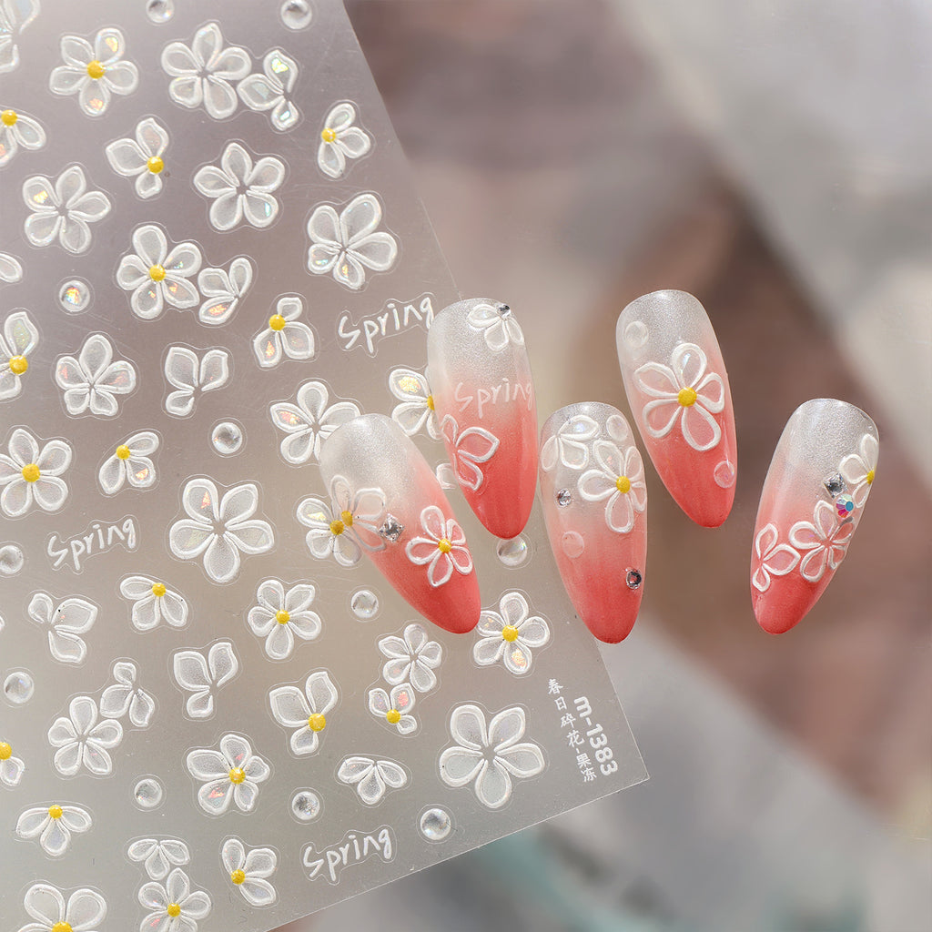 3D White Daisy Nail Stickers - Spring Flower Decals 1383