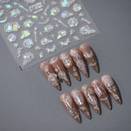 3D White Flower Tail Nail Stickers – Ultra-Thin Aurora Light Nail Art Decals 
