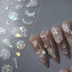 3D White Flower Tail Nail Stickers – Ultra-Thin Aurora Light Nail Art Decals 