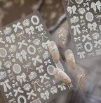 3D White Lace Bow & Pearl Nail Stickers 470