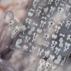 3D White Lace Bow & Pearl Nail Stickers MS916
