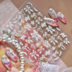 3D White Lace Bow & Pearl Nail Stickers MS916
