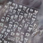 3D White Lace Bow & Pearl Nail Stickers MS916