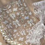 3D White Lace Bow & Pearl Nail Stickers MS916