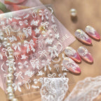 3D White Lace Bow & Pearl Nail Stickers MS916