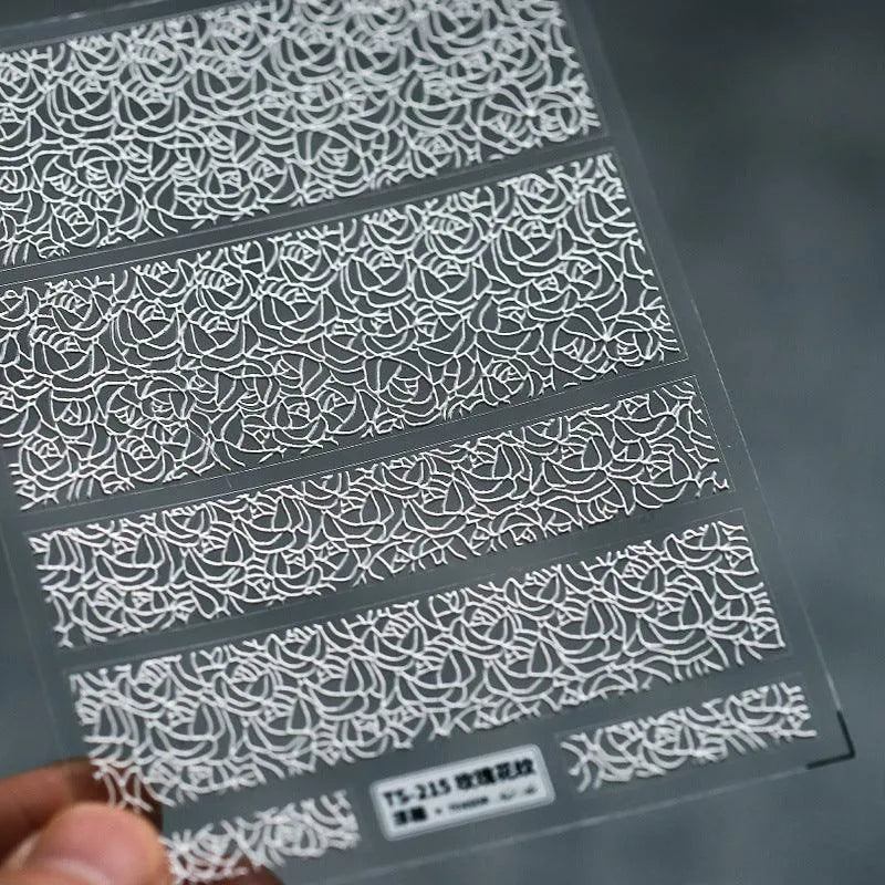 3D White Vintage Lace Nail Art Stickers Adhesive Sticker Decals TS215