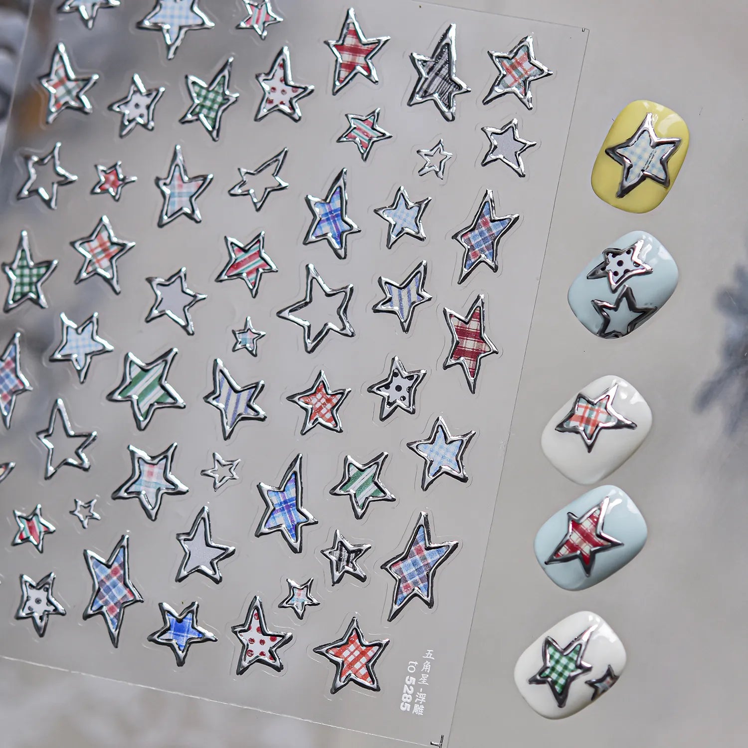 3D Y2K Star Nail Art Stickers - Silver Chrome & Colorful Kawaii Decals