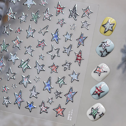 3D Y2K Star Nail Art Stickers - Silver Chrome & Colorful Kawaii Decals