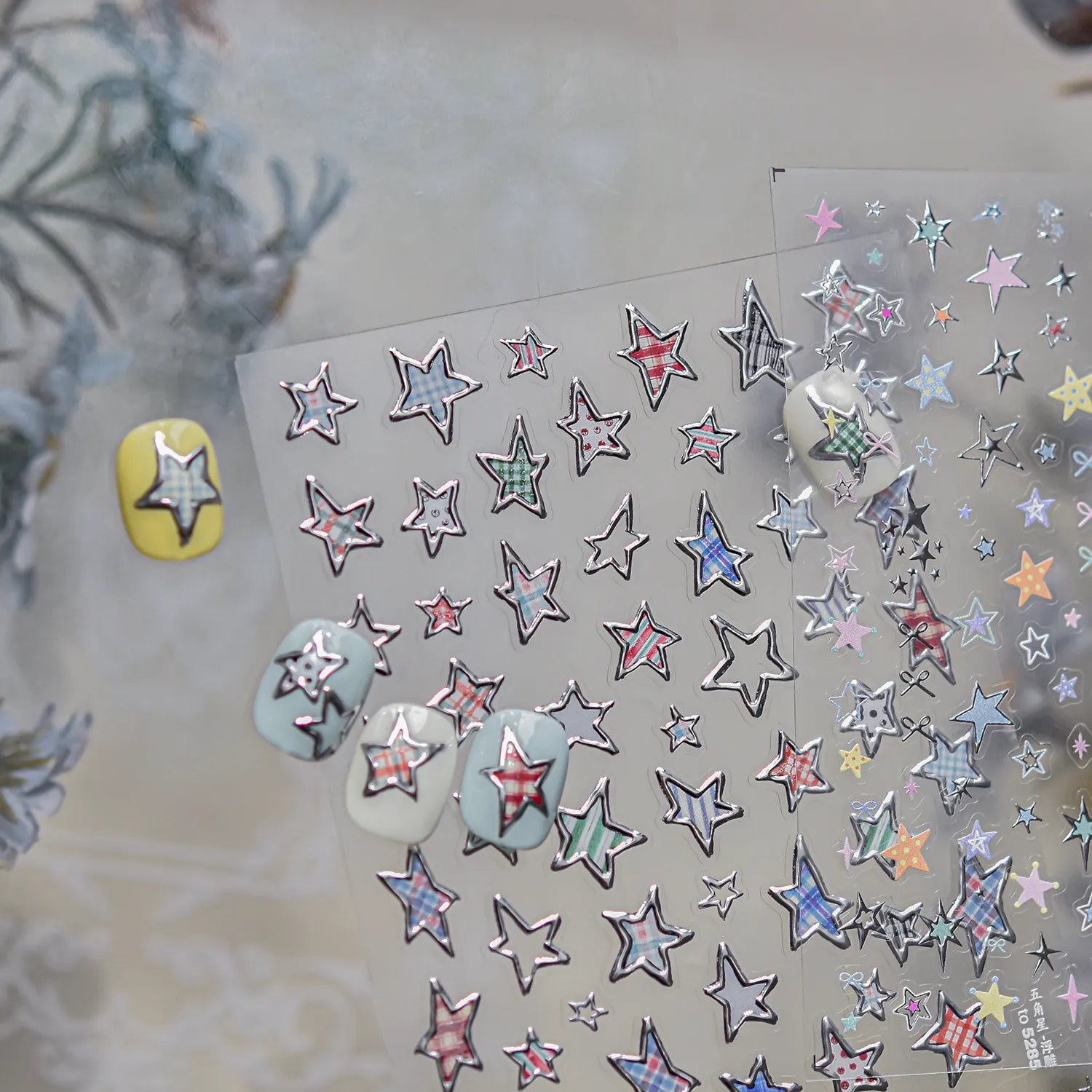 3D Y2K Star Nail Art Stickers - Silver Chrome & Colorful Kawaii Decals