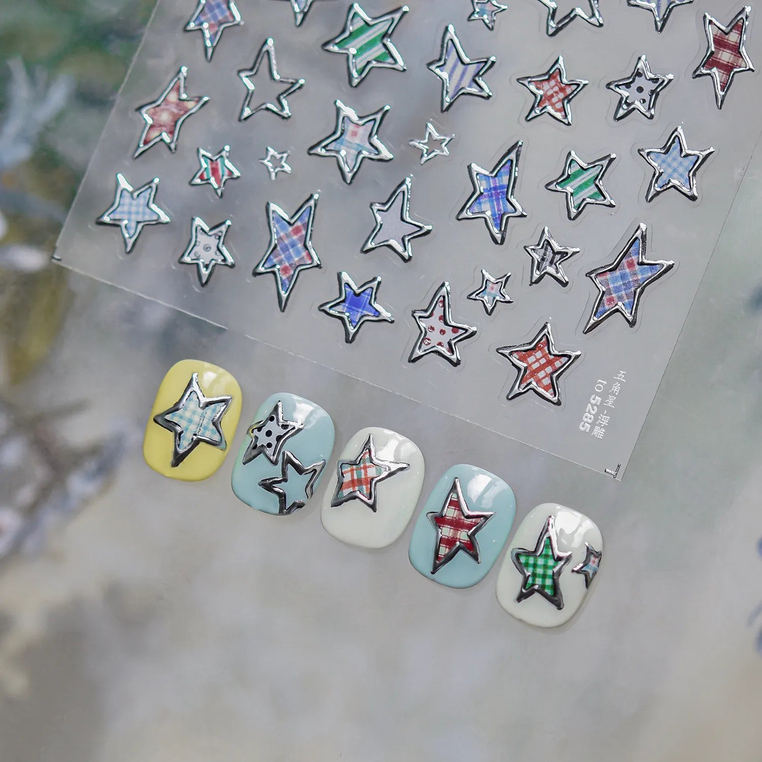 3D Y2K Star Nail Art Stickers - Silver Chrome & Colorful Kawaii Decals