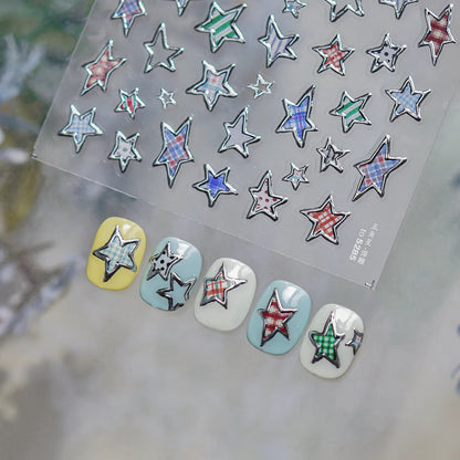 3D Y2K Star Nail Art Stickers - Silver Chrome & Colorful Kawaii Decals