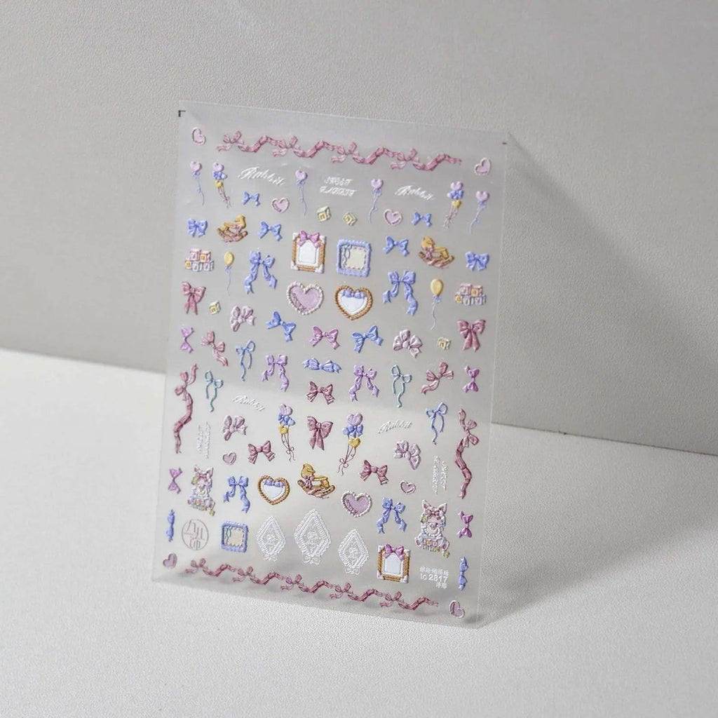 Colorful Bow-knot Nail Art Stickers Adhesive Embossed Bow Sticker Decals to2817