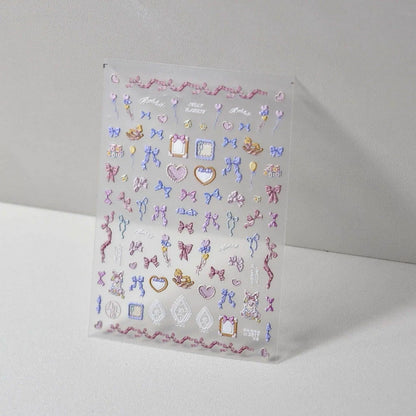 Colorful Bow-knot Nail Art Stickers Adhesive Embossed Bow Sticker Decals to2817