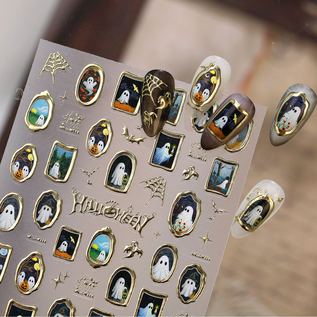 3D Gold Ghost Halloween Nail Stickers